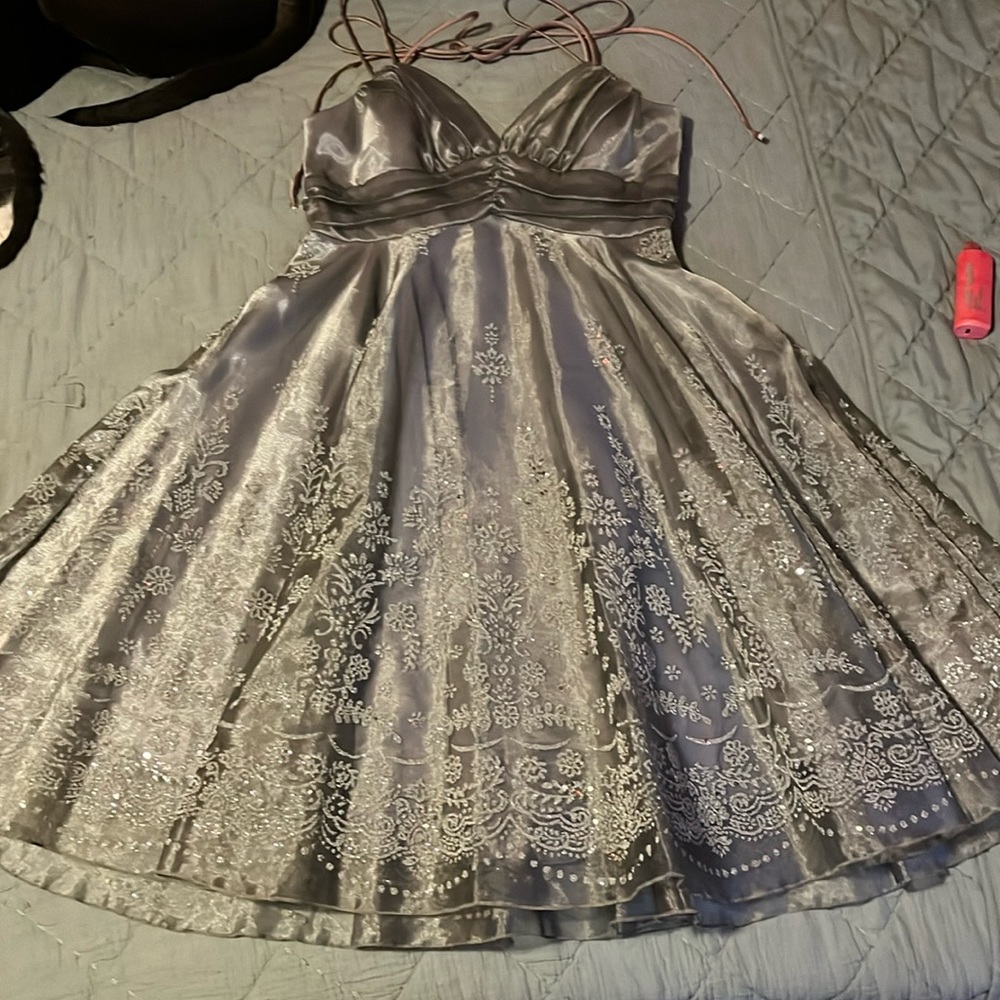 Grey dress some sequence and beaded flower designs